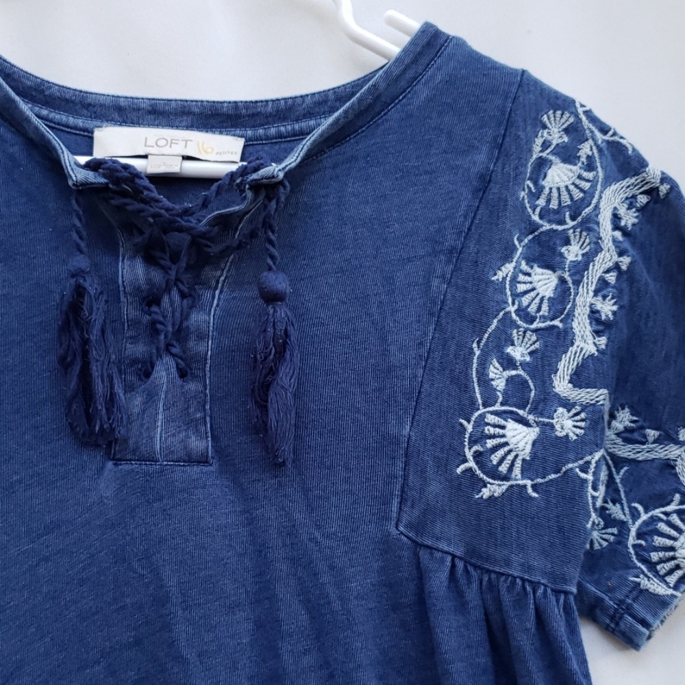 Ann Taylor LOFT blue embroidered dress